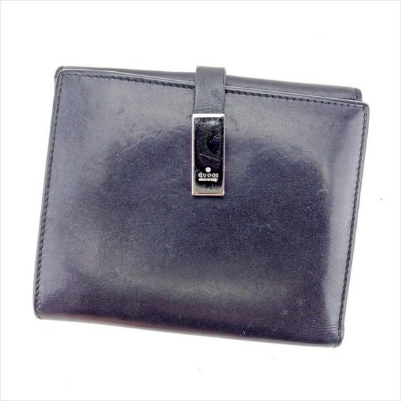 AUTHENTIC Gucci Wallet Purse Folding wallet Black Silver Mens - Picture 1 of 6